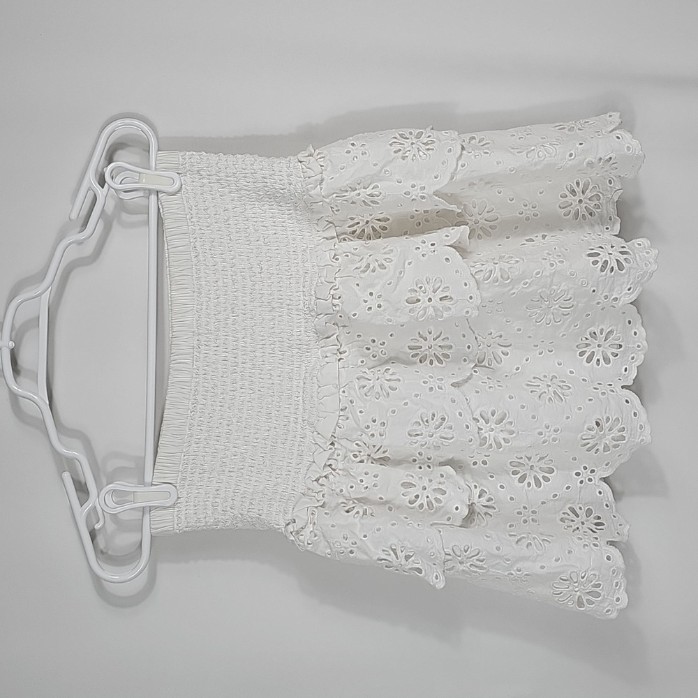 Michael Michael Kors Eyelet Cotton Lace Mini Skirt Smock White Tiered Ruffle XS - Picture 5 of 9